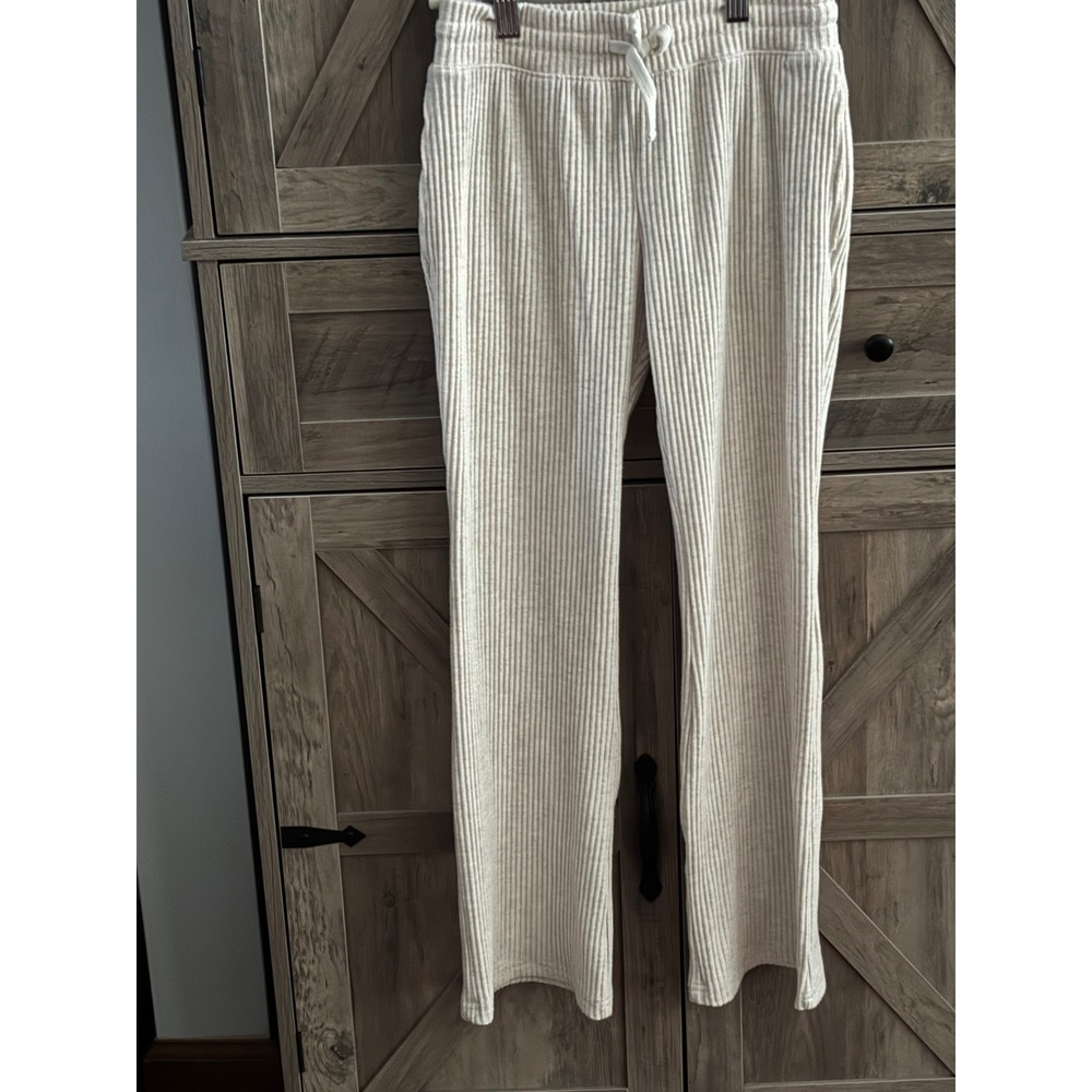 Abercrombie Kids Cream Ribbed Knit Wide Leg Pants Size 9/10 Drawstring Trousers